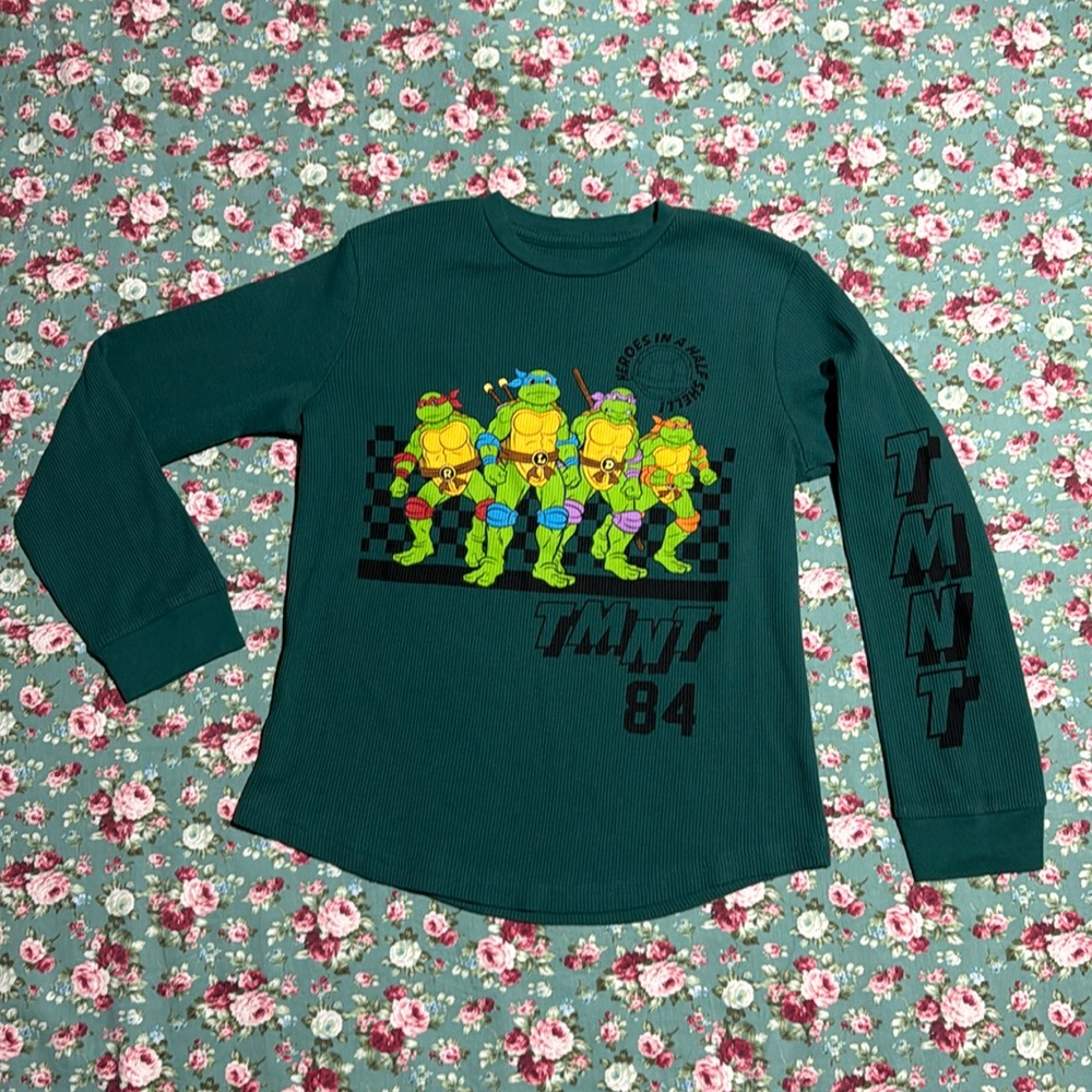 TMNT long sleeve kids thermal shirt. Teenage Mutant Ninja Turtles! Green, Large.